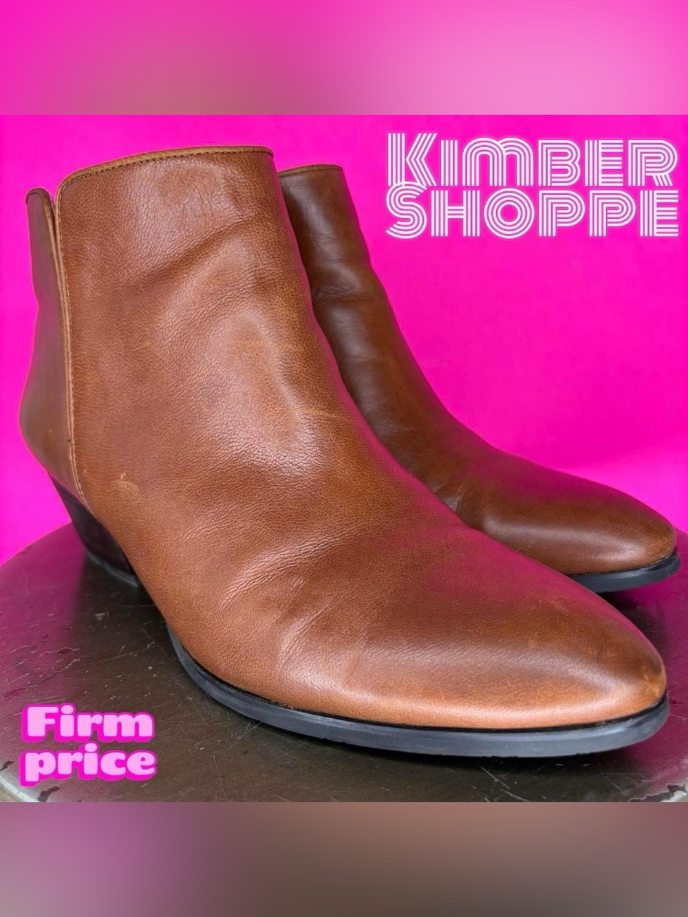 Franco Sarto Quasar Cognac Brown Leather Heeled Ankle Boot US 8.5 UK 6.5